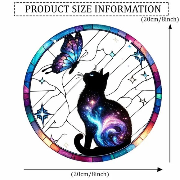 Black Cat Butterfly Suncatcher Cosmic Mystical Stars Hanging Colorful In/Outdoor - Picture 3 of 4